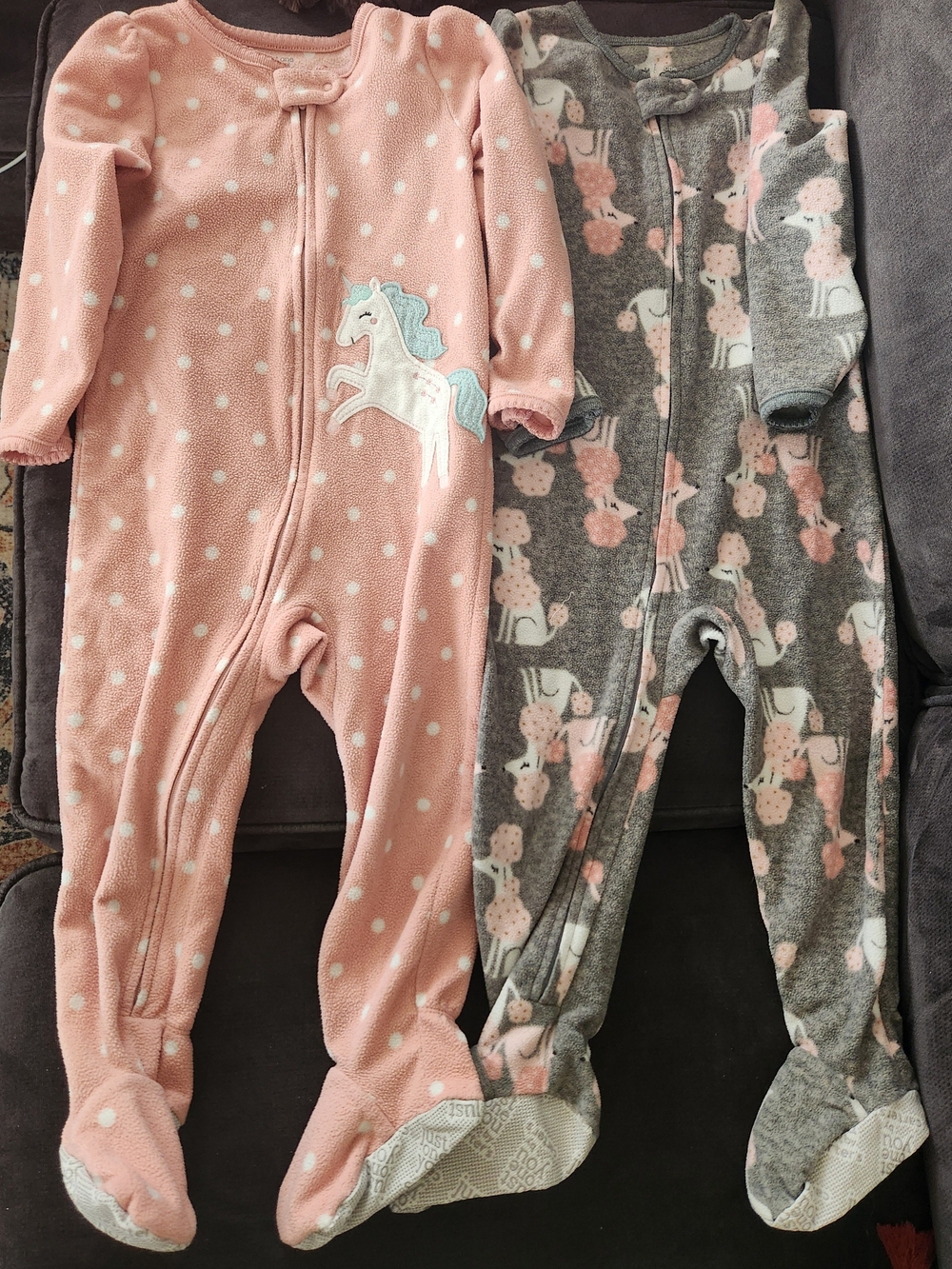 Carter's Pink and Gray Unicorn Fleece Footed Pajama Set